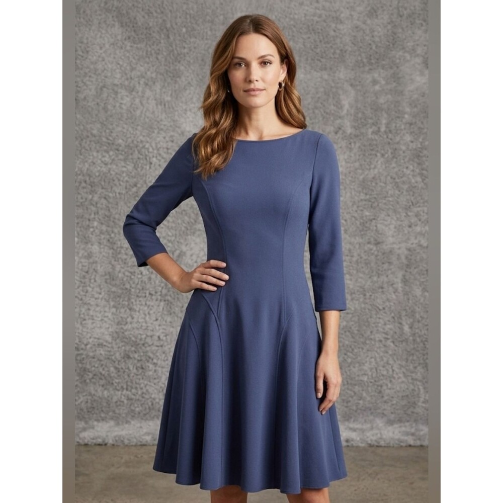 Michael Kors Blue 3/4 Sleeve Fit & Flare Paneled A-Line Mini Dress Size 6